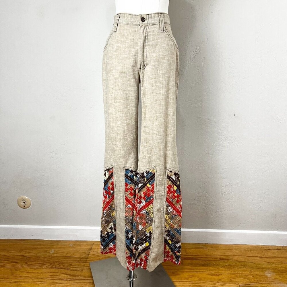VTG 70s Beige High Rise Prior Western Quilted Flare Leg Pant Women's Stage West
